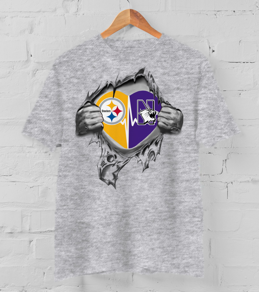 Steelers Northwestern Wildcats Heartbeat Passion T-Shirt