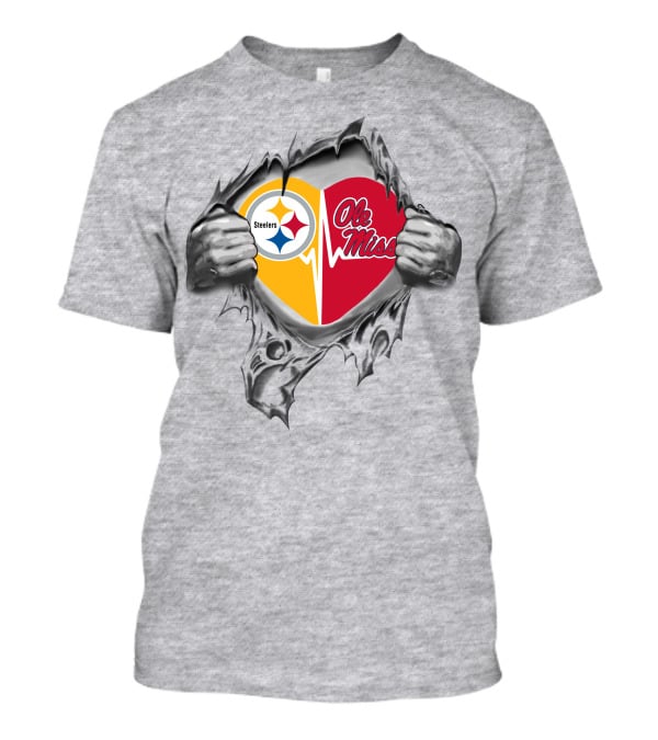 Steelers Ole Miss Rebels Heart With Torn Ripped Skin T-Shirt