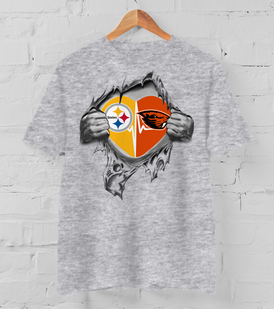 Steelers Oregon State Beavers Heart Torn Open T-Shirt