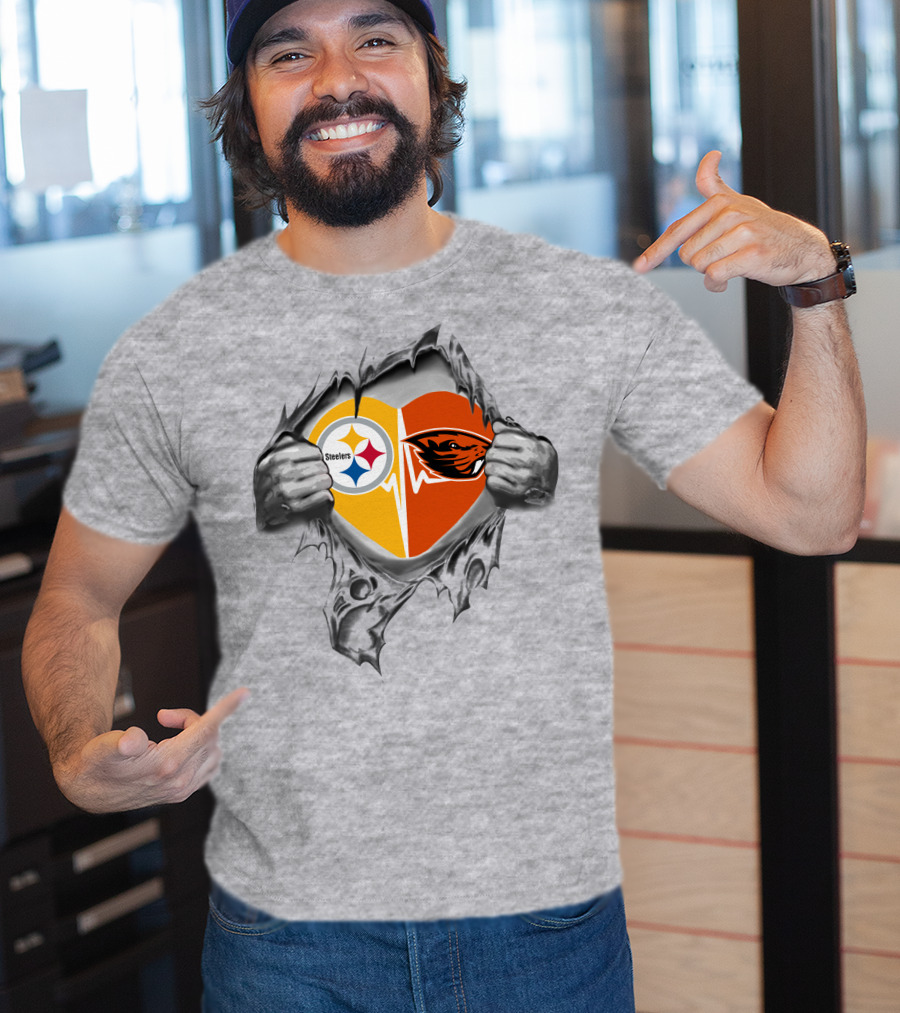 Steelers Oregon State Beavers Heart Torn Open T-Shirt
