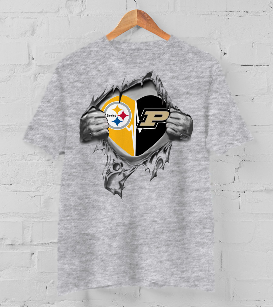 Steelers Purdue Boilermakers Heart Logo Fusion T-Shirt