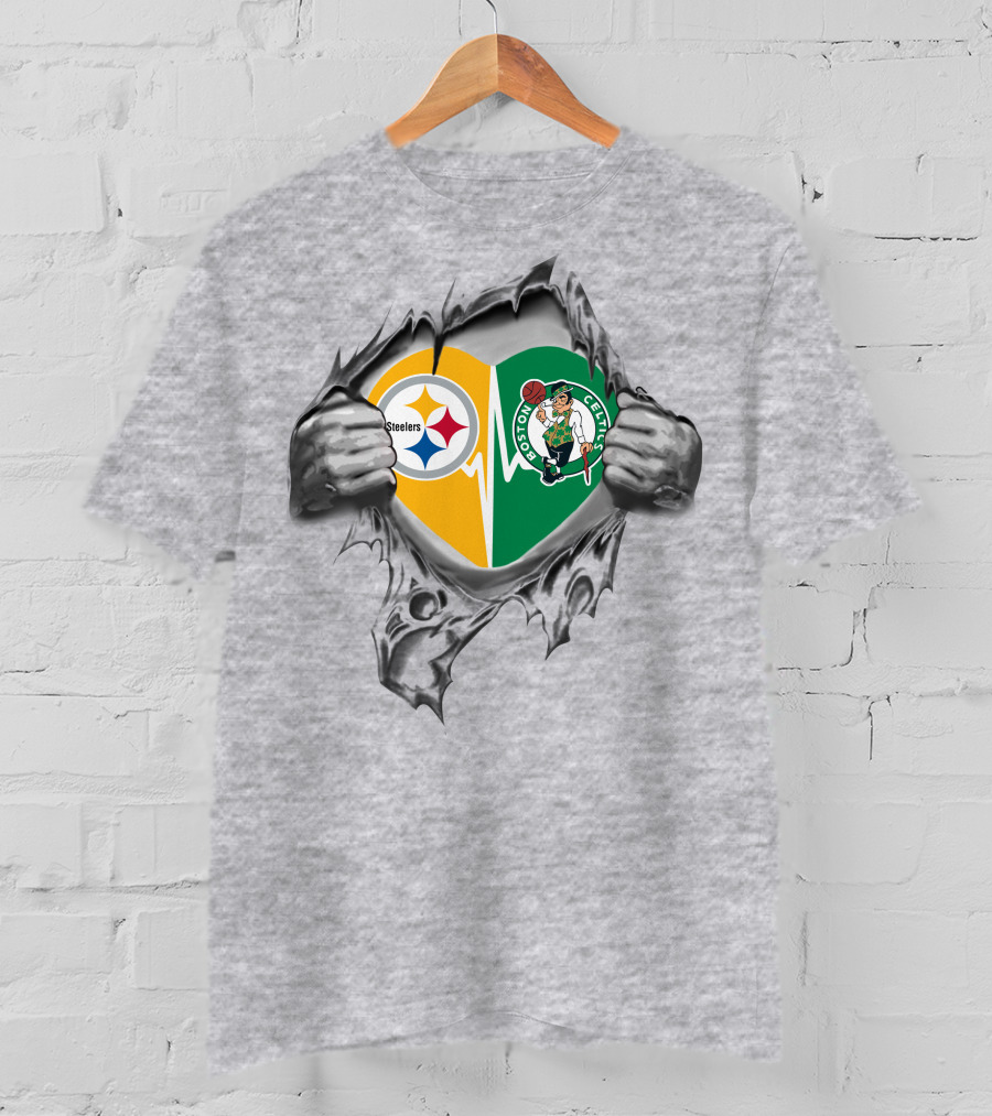 Steelers Boston Celtics Heartbeat Fandom Passion T-Shirt