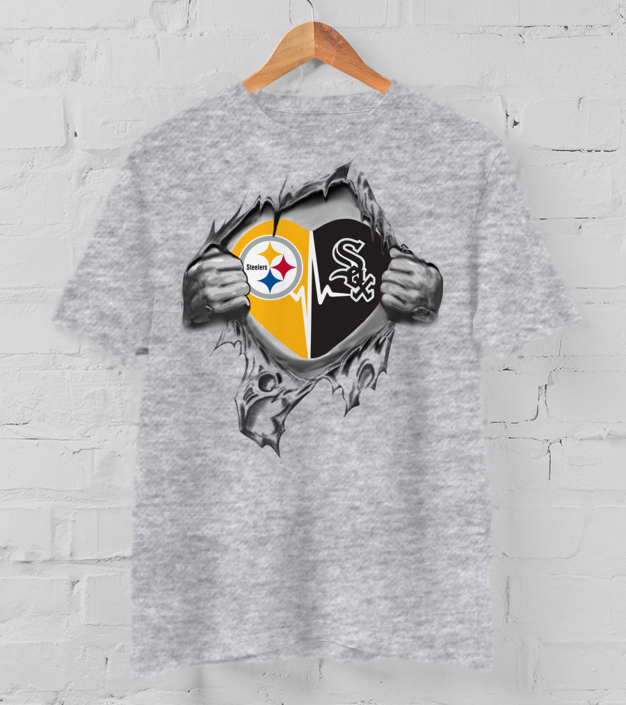 Steelers Chicago White Sox Heart Symbol With Logos T-Shirt