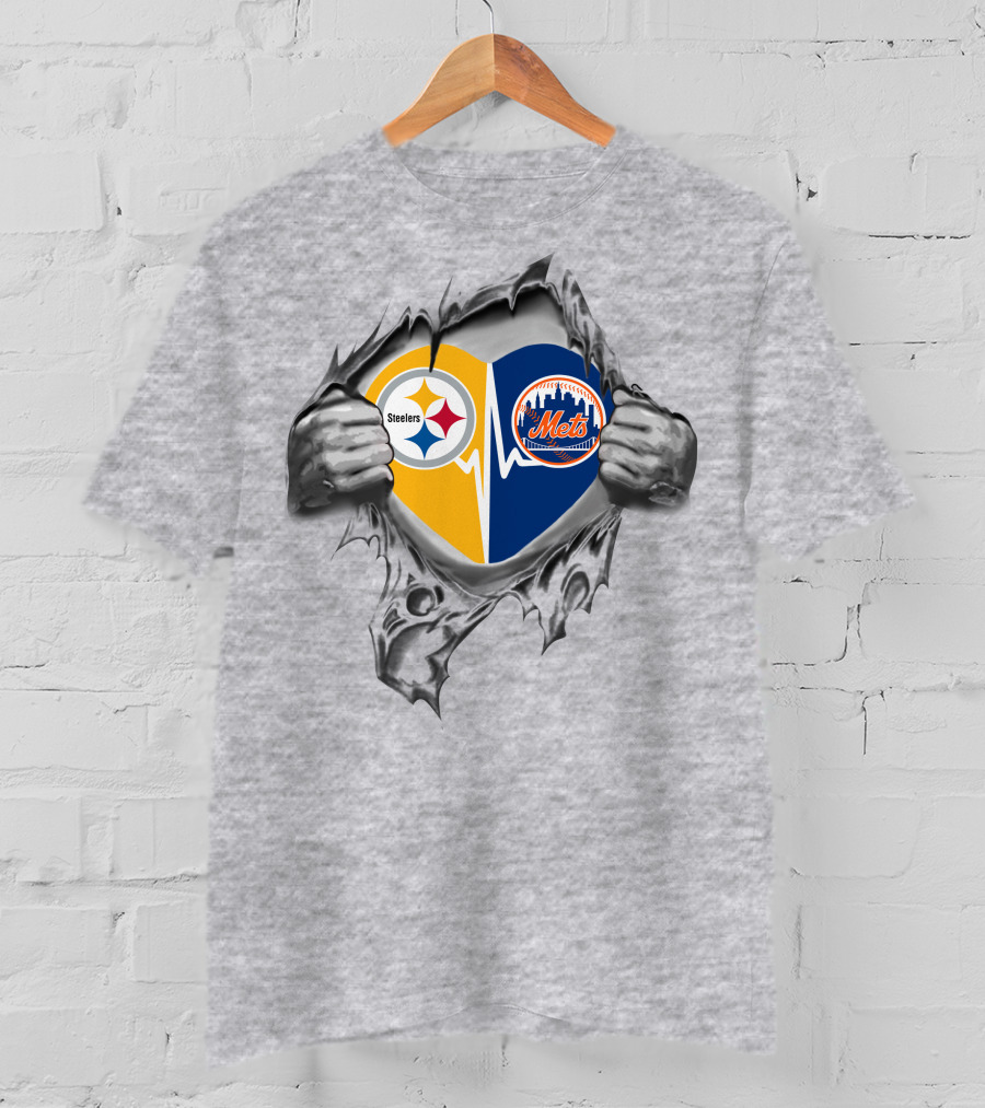 Steelers Mets Heart Design Passion For Pittsburgh And New York Fans T-Shirt