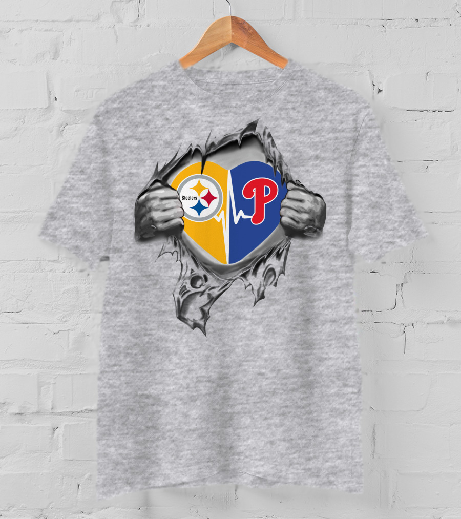 Steelers Philadelphia Phillies Heartbeat Fan Passion T-Shirt