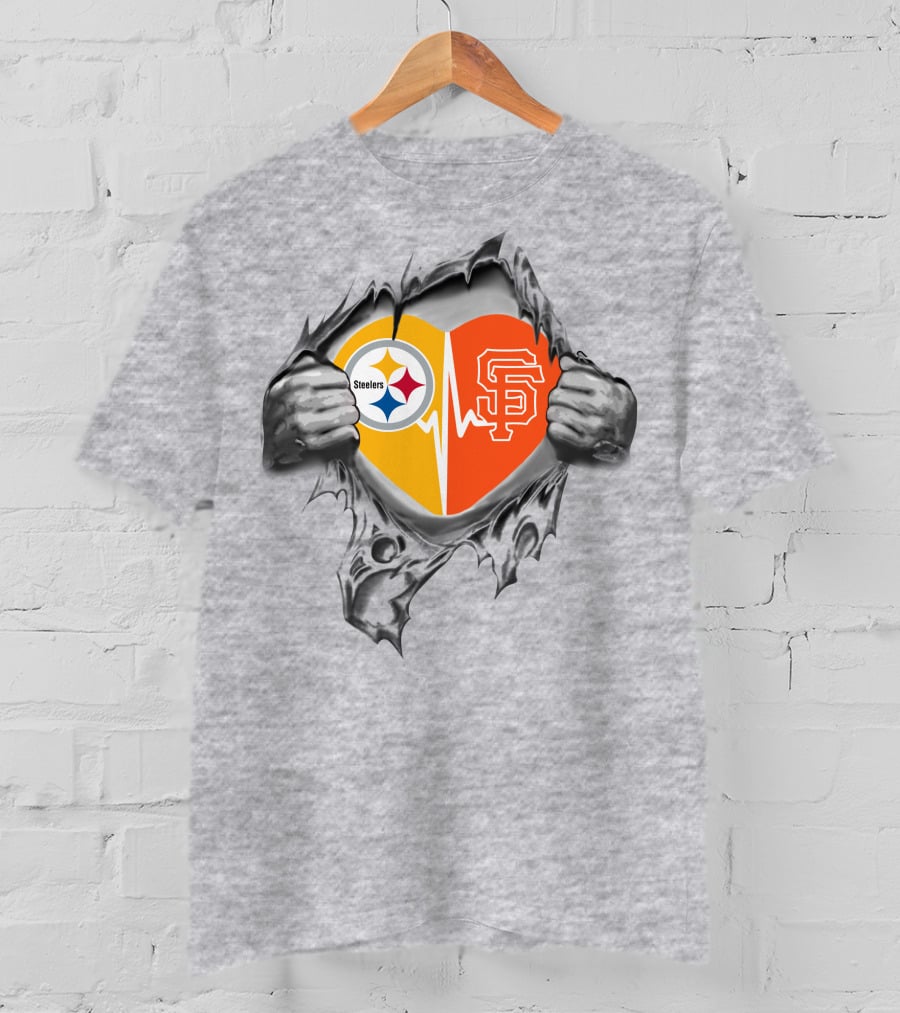 Steelers And San Francisco Giants Heartbeat Passion T-Shirt