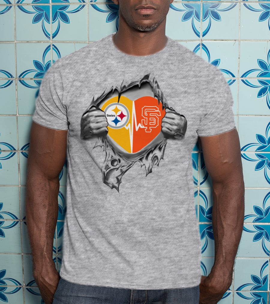 Steelers And San Francisco Giants Heartbeat Passion T-Shirt