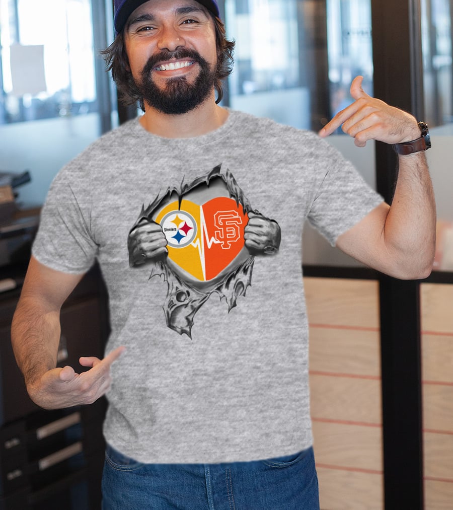 Steelers And San Francisco Giants Heartbeat Passion T-Shirt