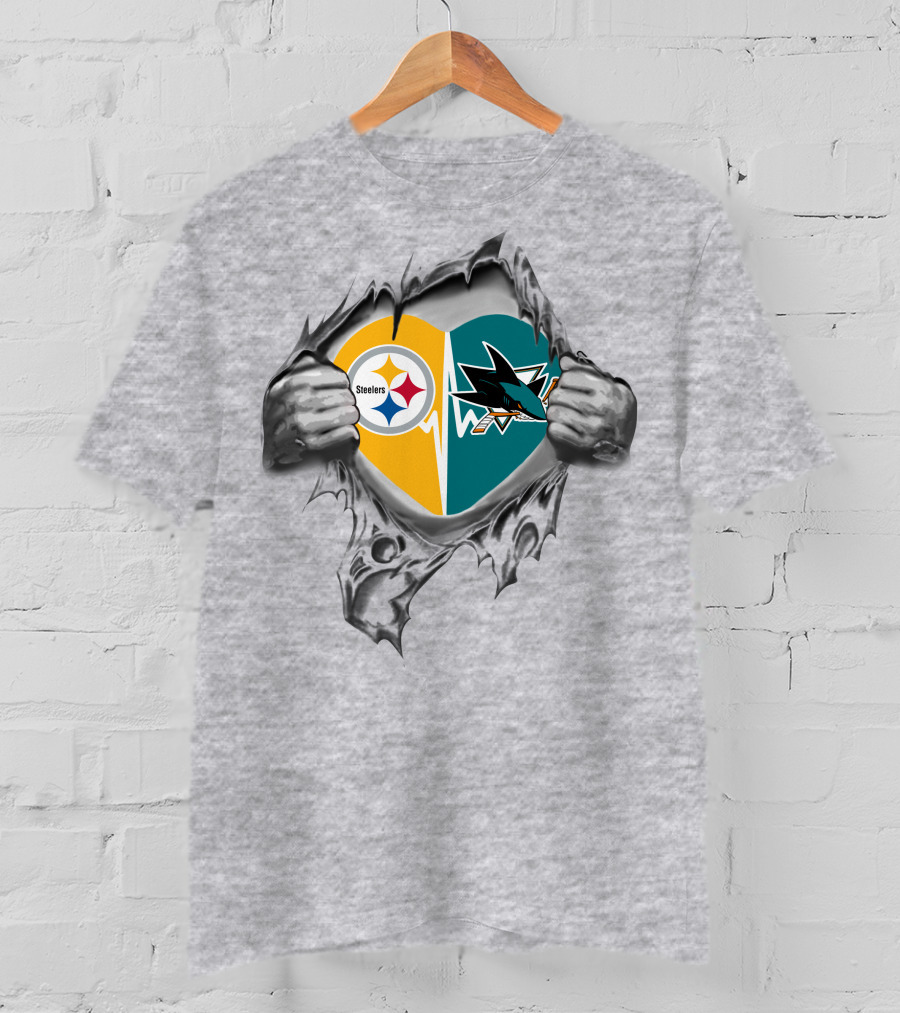 Steelers San Jose Sharks Heart Logo Tear T-Shirt