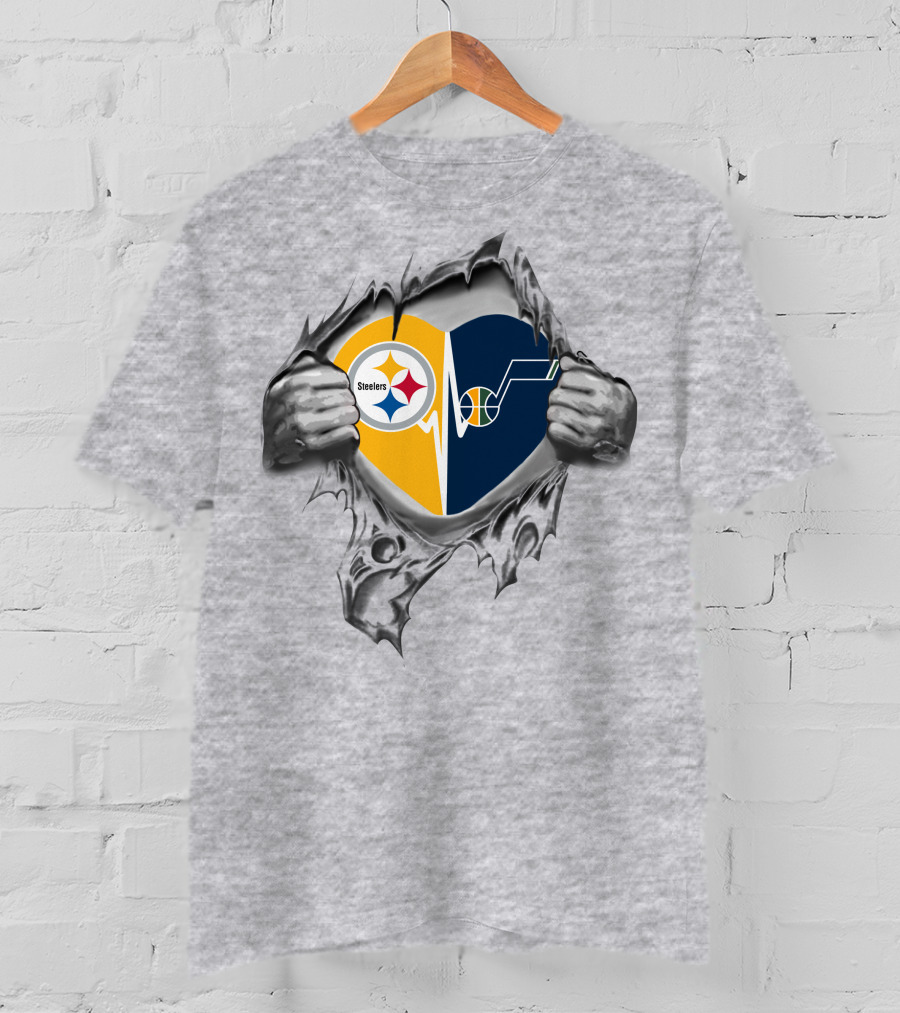 Steelers Utah Jazz Heartbeat Passion Fan Logo Association T-Shirt