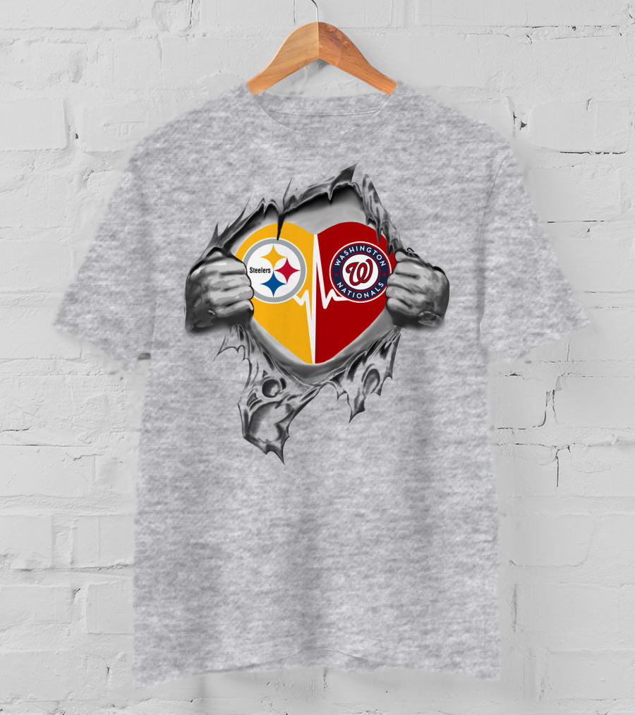 Steelers Washington Nationals Heartbeat Passion Fan Loyalty T-Shirt