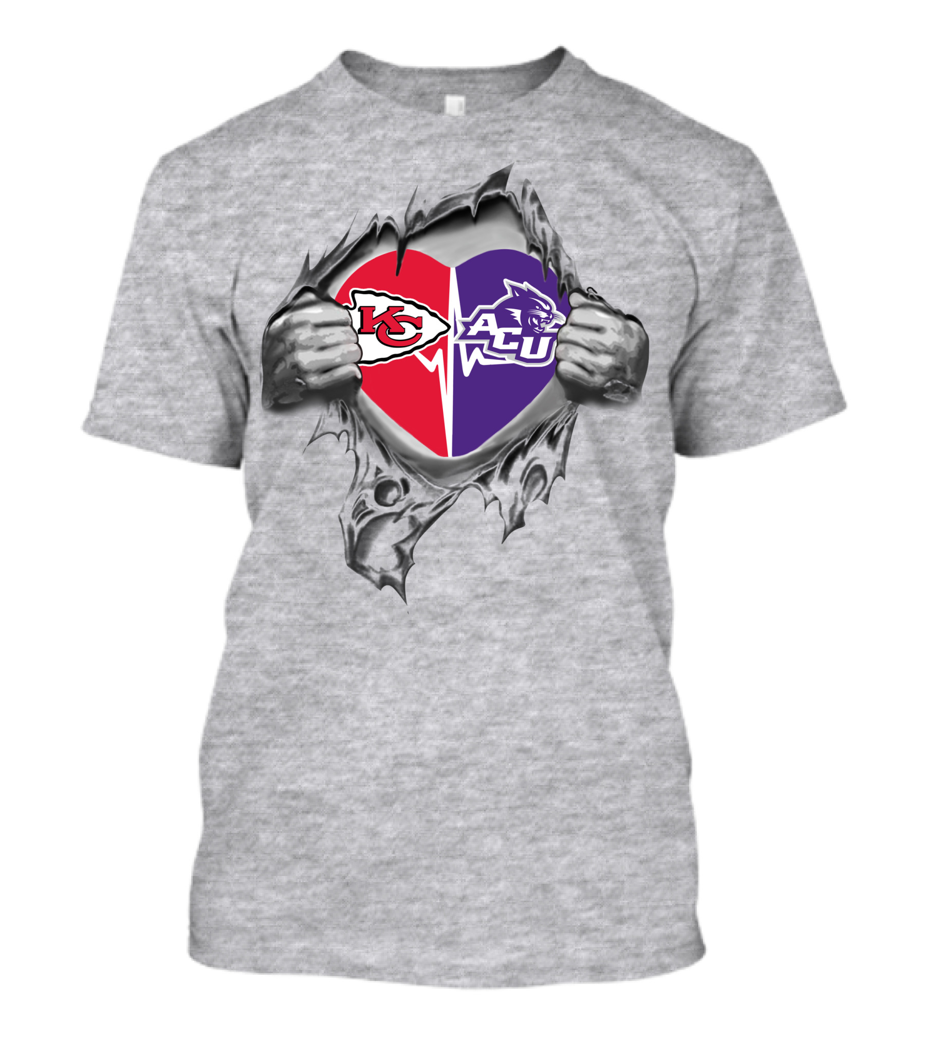 Chiefs Abilene Christian Wildcats Heart Split Chiefs Logo Acu Wildcats T-Shirt