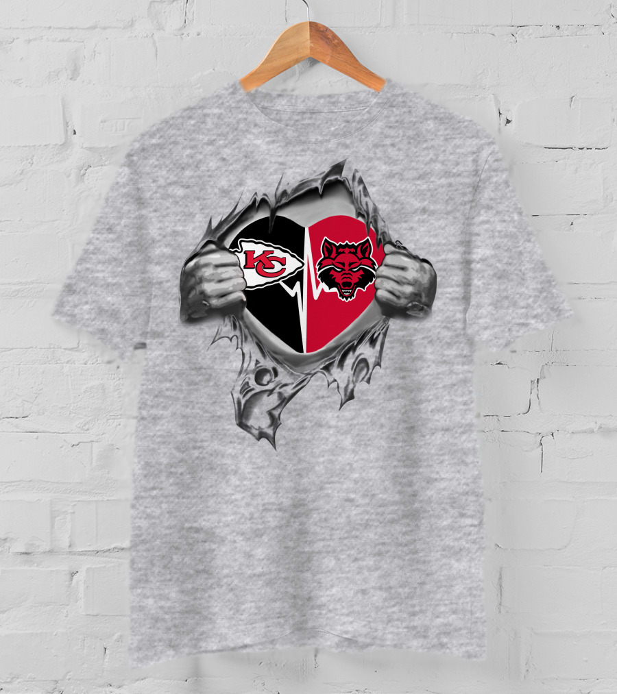 Kansas City Chiefs Arkansas State Red Wolves Heart T-Shirt