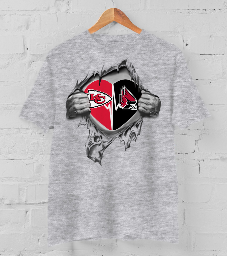 Chiefs Kc Arrowhead Ball State Cardinals Heart T-Shirt