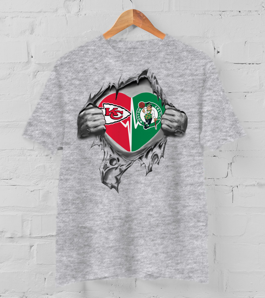 Chiefs Boston Celtics Heart Logo Fusion T-Shirt