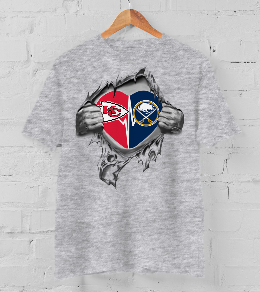 Chiefs Buffalo Sabres Heart Logos Torn T-Shirt