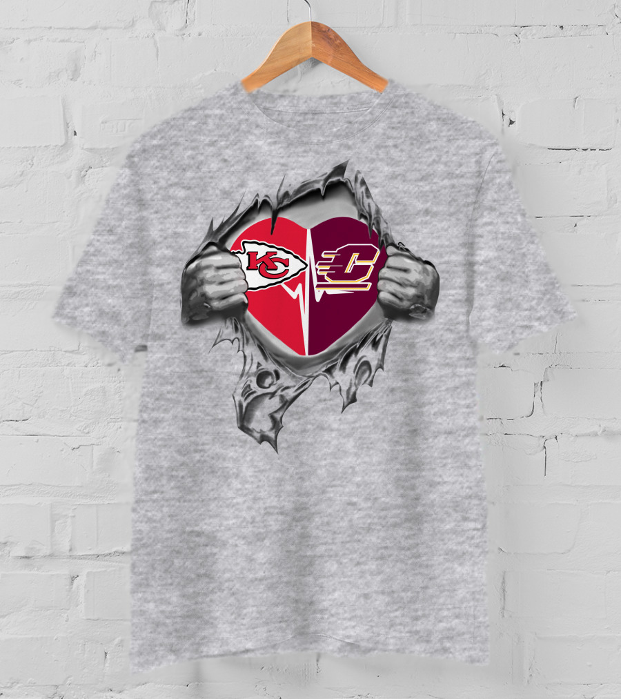 Chiefs Central Michigan Chippewas Heartbeat Unity T-Shirt