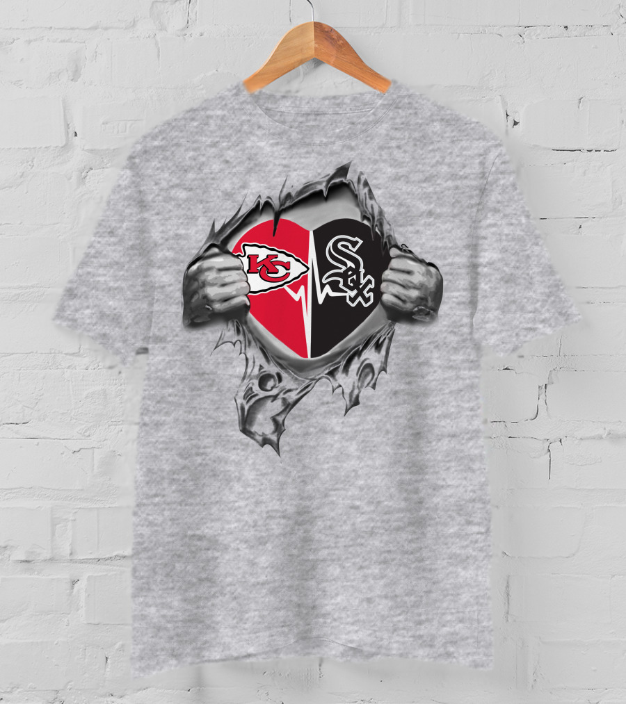 Chiefs Chicago White Sox Heart With Torn Steel T-Shirt