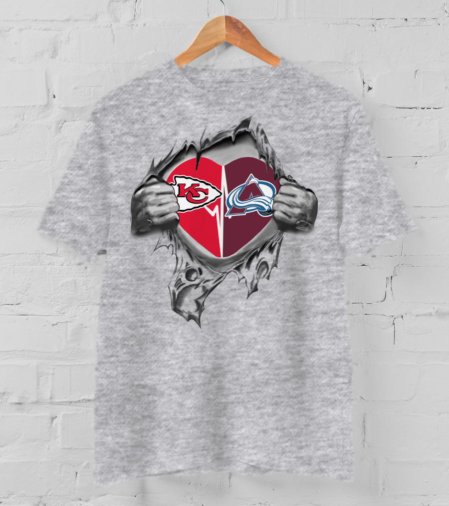 Chiefs Colorado Avalanche Heart Design With Logos T-Shirt