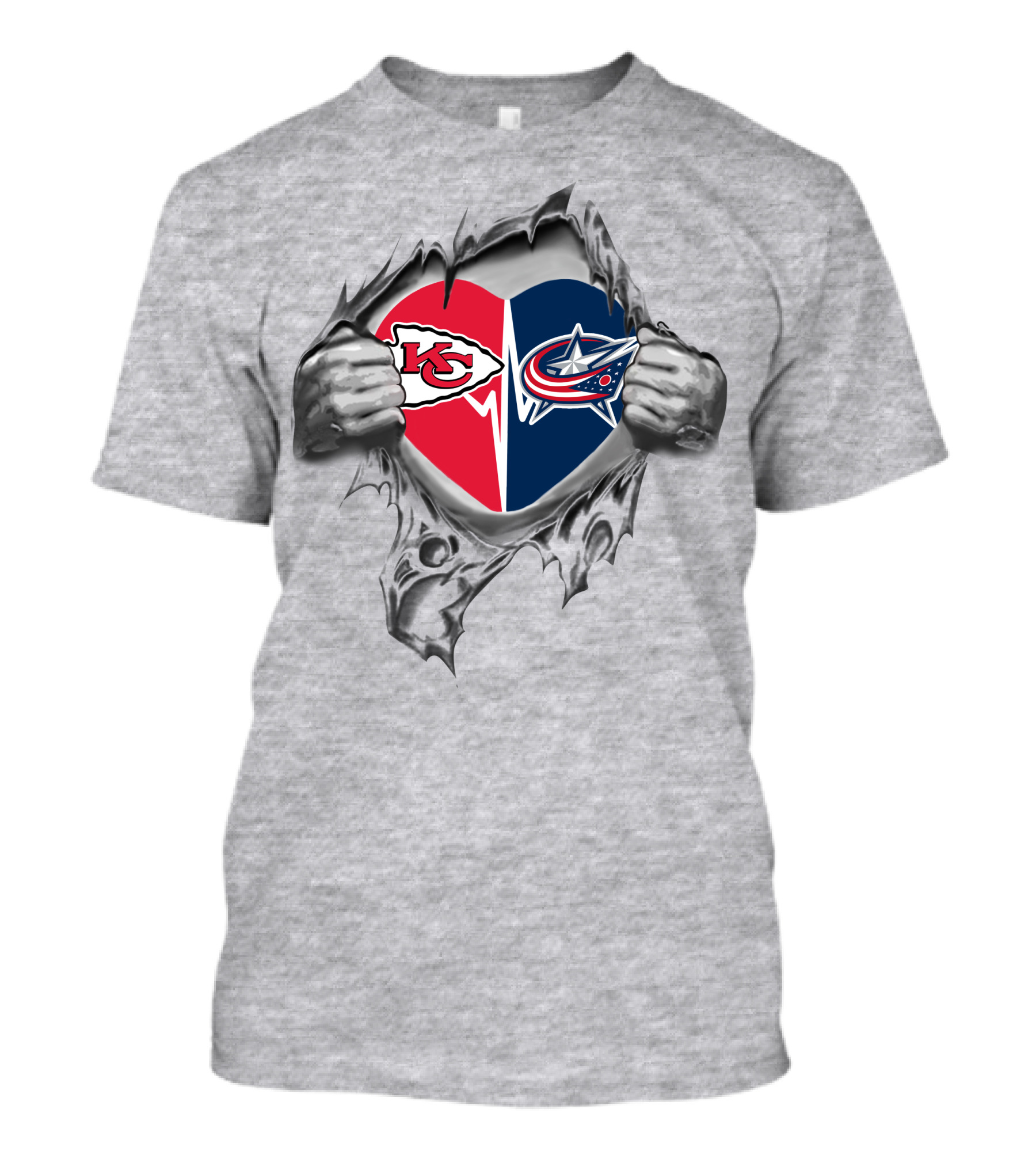 Chiefs Columbus Blue Jackets Heart Split Logo Fan Passion T-Shirt
