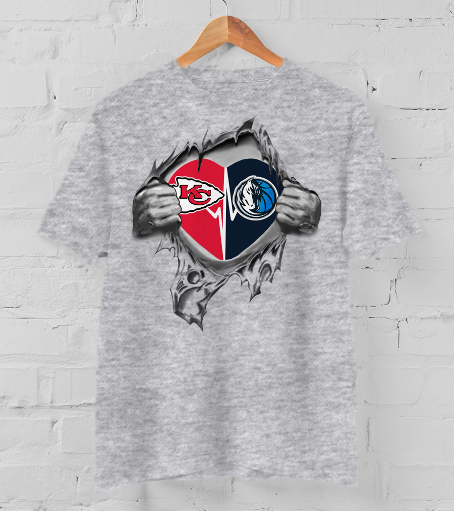 Chiefs Dallas Mavericks Heart With Logos T-Shirt