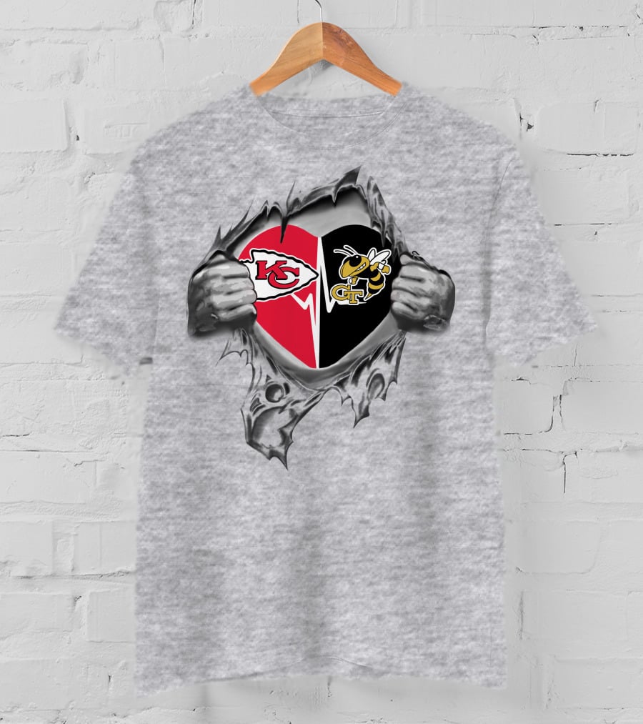Kansas City Chiefs Georgia Tech Yellow Jackets Heart T-Shirt