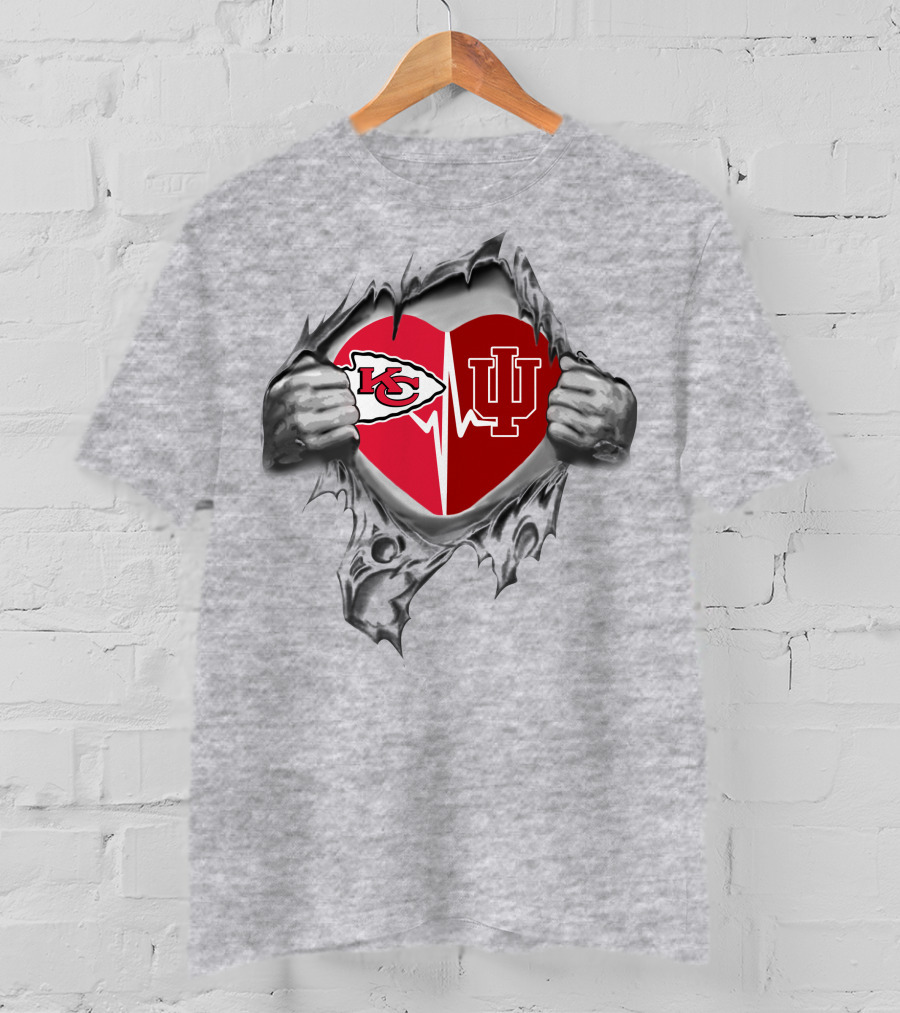 Chiefs Indiana Hoosiers Heart Logo Combination T-Shirt