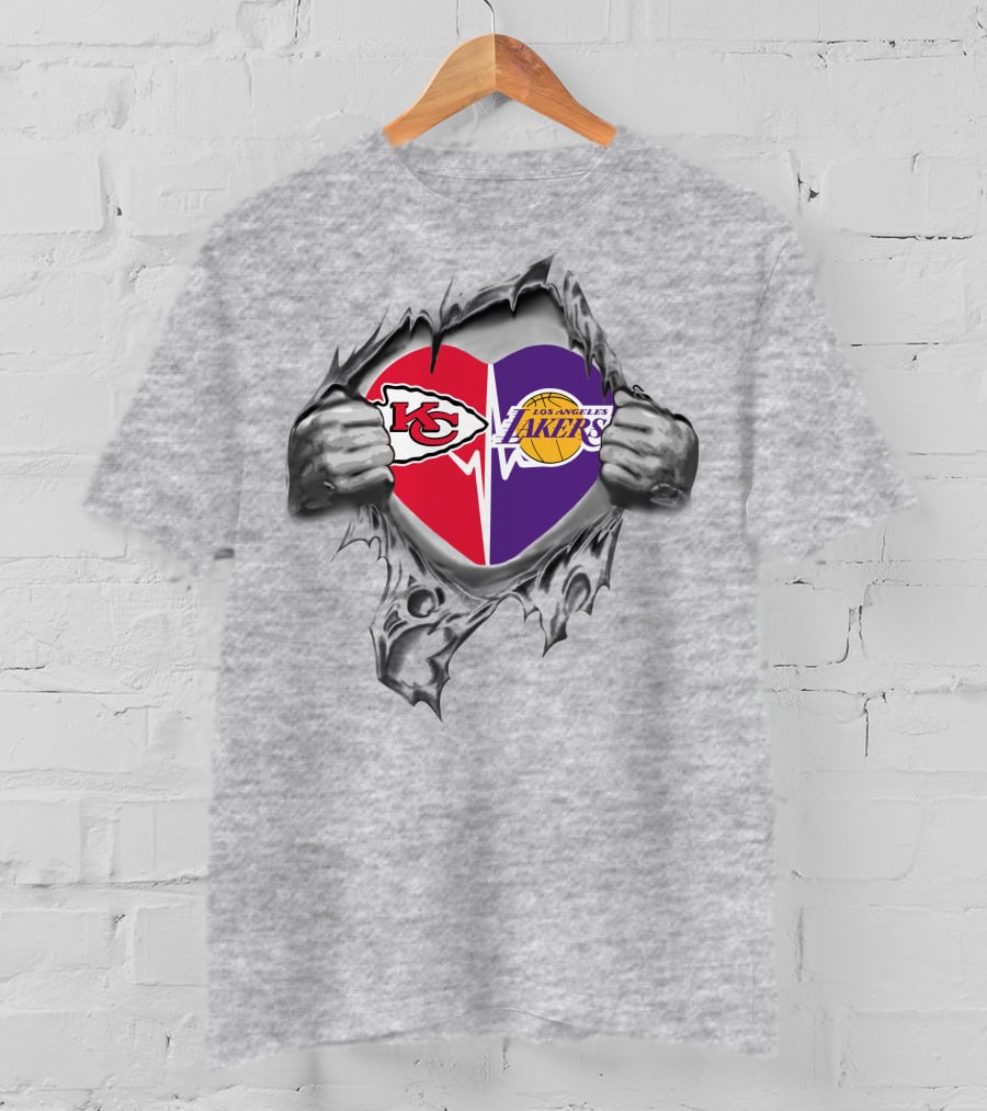 Chiefs Los Angeles Lakers Heartbeat Tearing T-Shirt