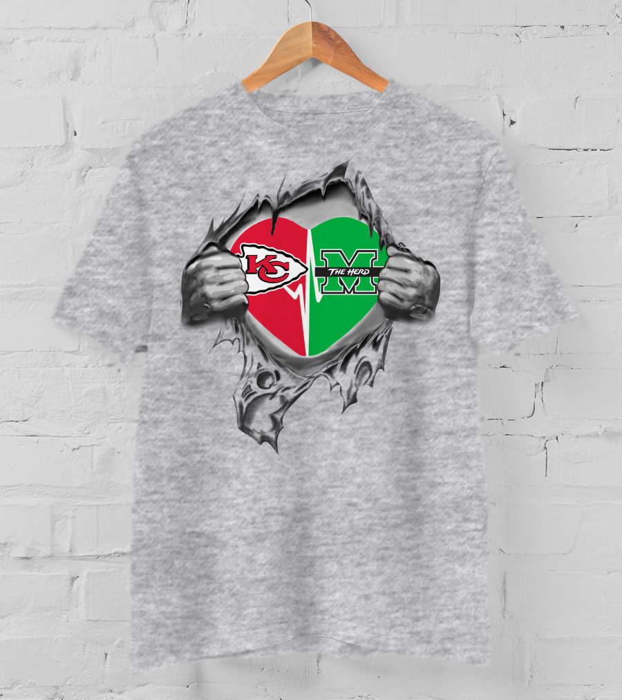 Kansas City Chiefs Marshall Thundering Herd Heart T-Shirt