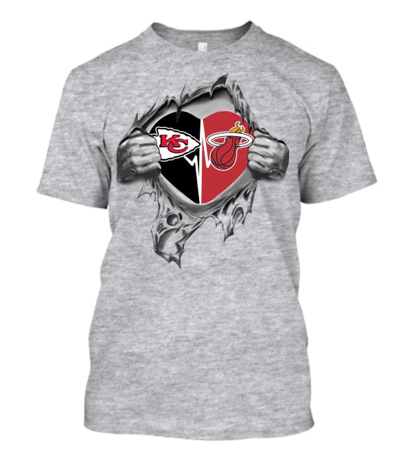 Chiefs Miami Heat Heart Torn Background Hands T-Shirt