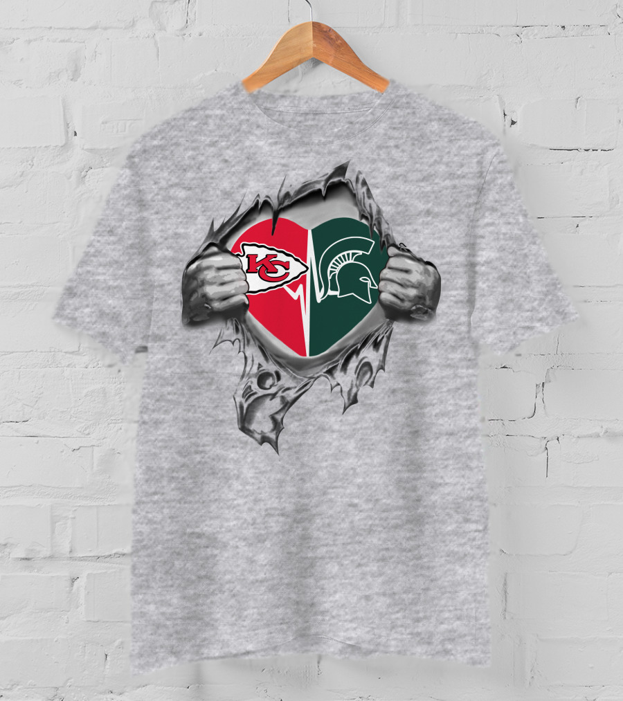 Chiefs Michigan State Spartans Heart Logo Combination T-Shirt