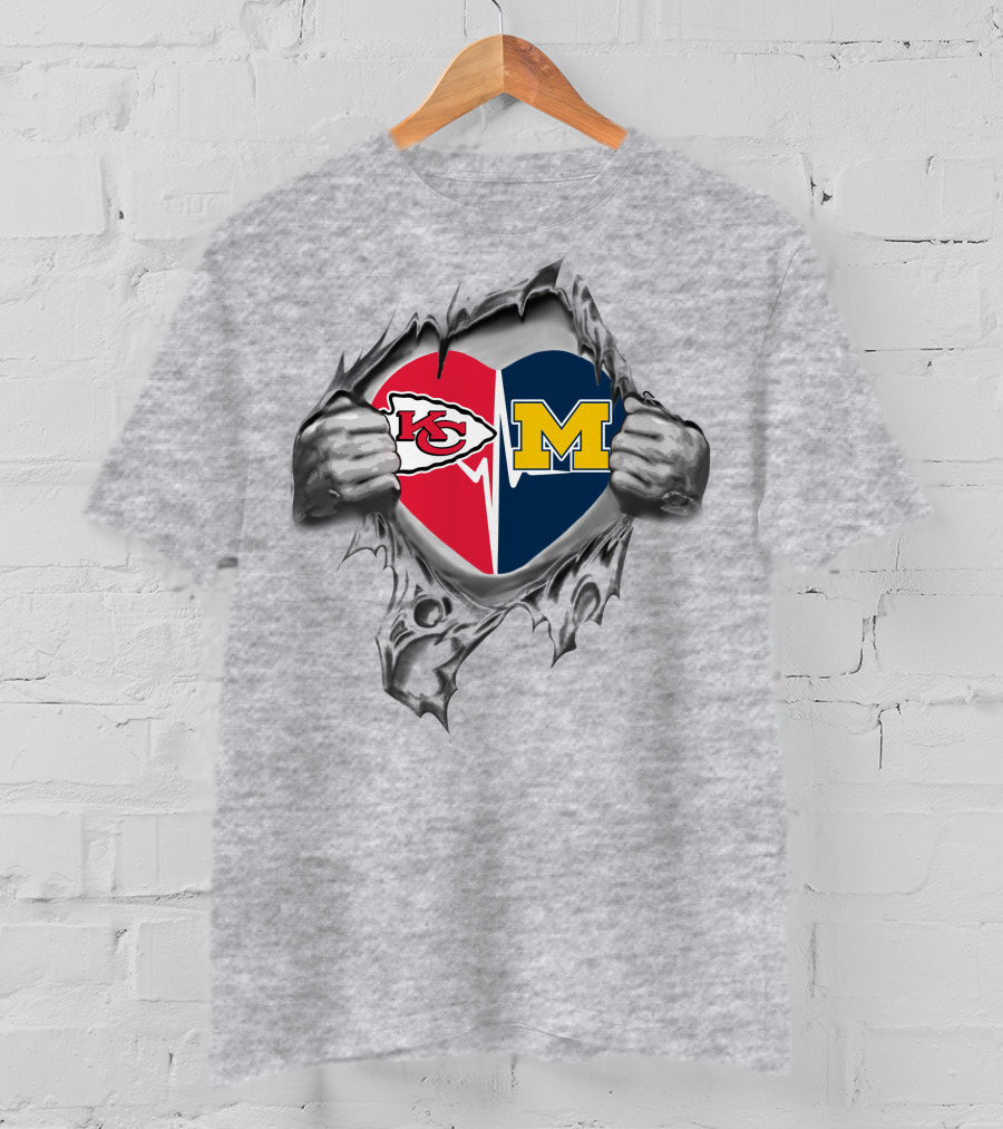 Kansas City Chiefs Michigan Wolverines Heart T-Shirt
