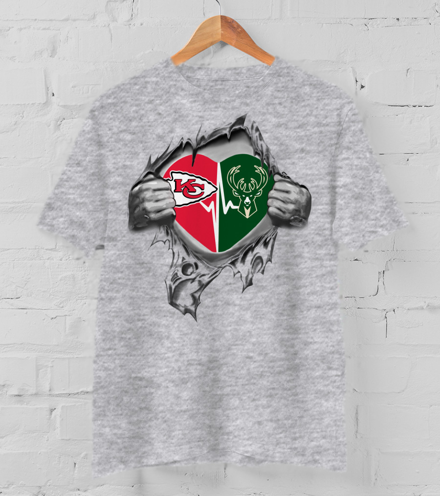 Chiefs Milwaukee Bucks Heart T-Shirt