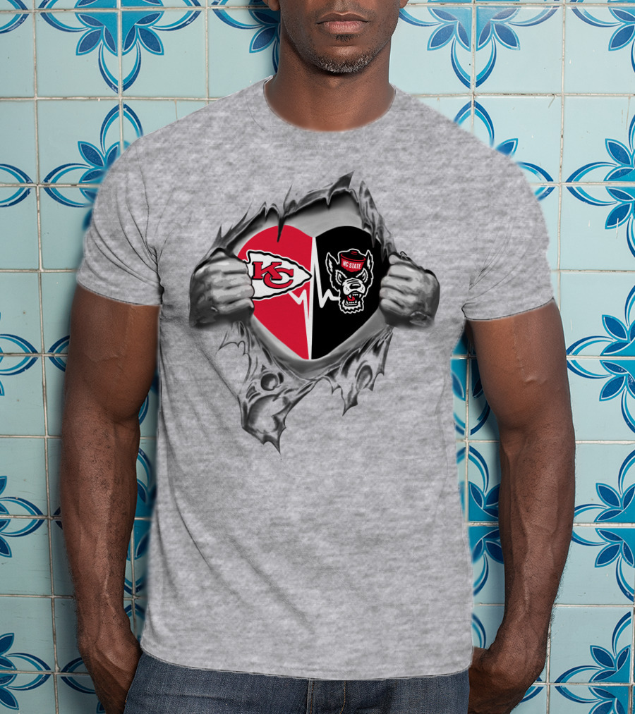 Chiefs Nc State Wolfpack Heart Sports Loyalty Fusion T-Shirt