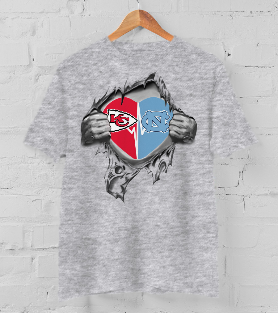 Chiefs North Carolina Tar Heels Heart Symbol Fusion T-Shirt