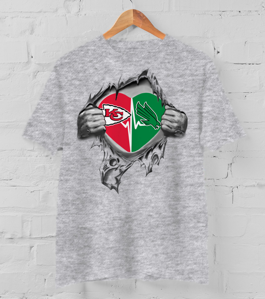 Chiefs Heart North Texas Mean Green Duo Loyalty Symbol T-Shirt