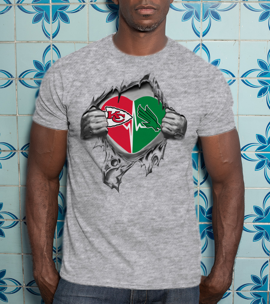 Chiefs Heart North Texas Mean Green Duo Loyalty Symbol T-Shirt