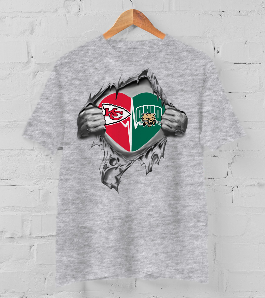 Chiefs Ohio Bobcats Heart Logo Rip T-Shirt