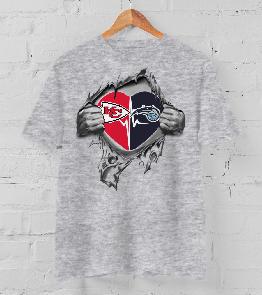 Chiefs Orlando Magic Heartbeat Logo Split With Ripped T-Shirt