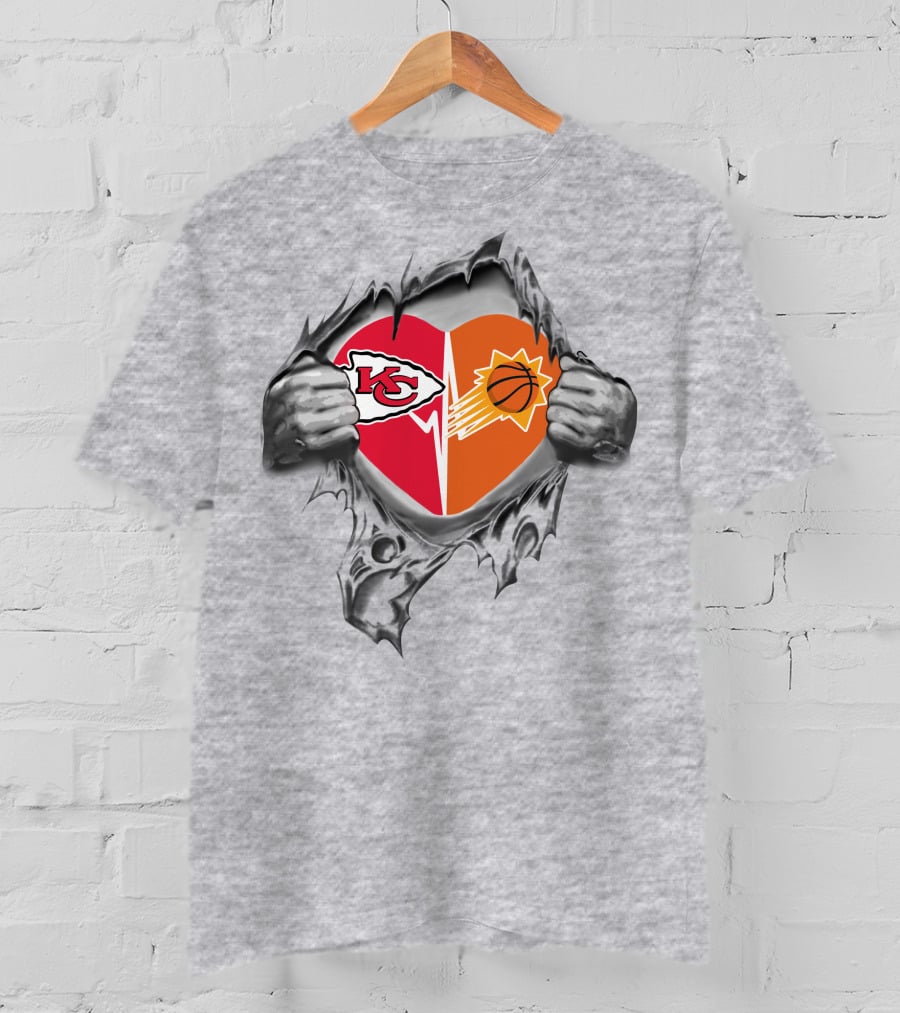 Chiefs Phoenix Suns Heart Logo With Torn Gray T-Shirt