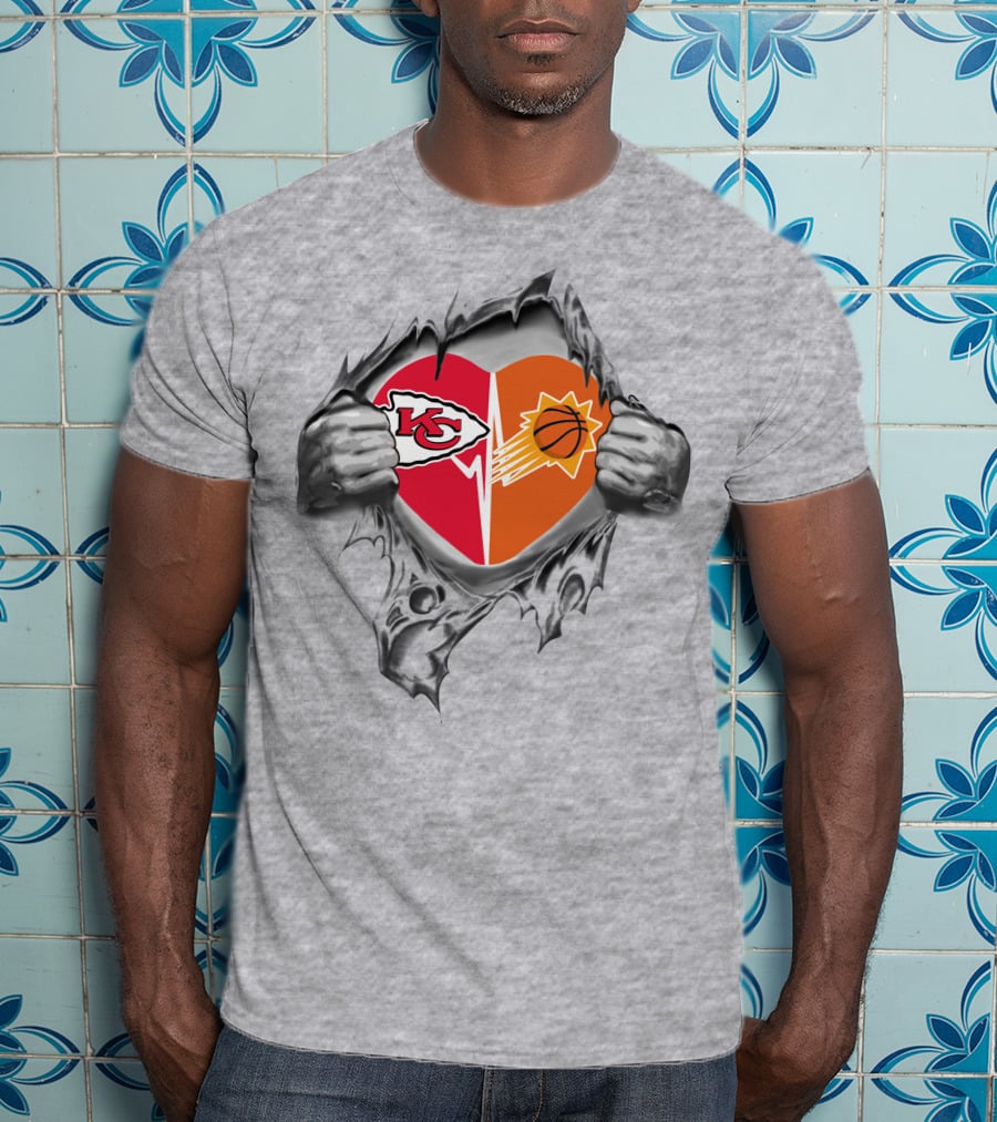 Chiefs Phoenix Suns Heart Logo With Torn Gray T-Shirt