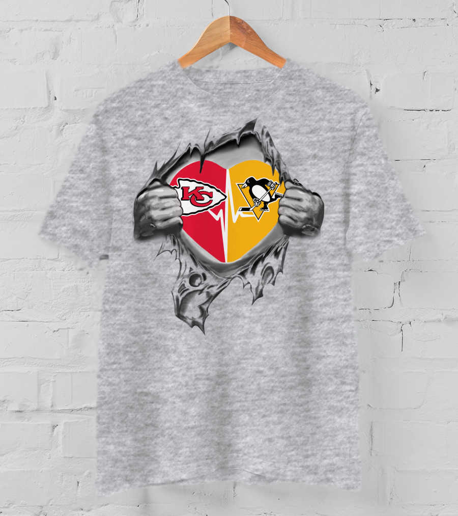 Chiefs And Pittsburgh Penguins Heartbeat Loyalty T-Shirt