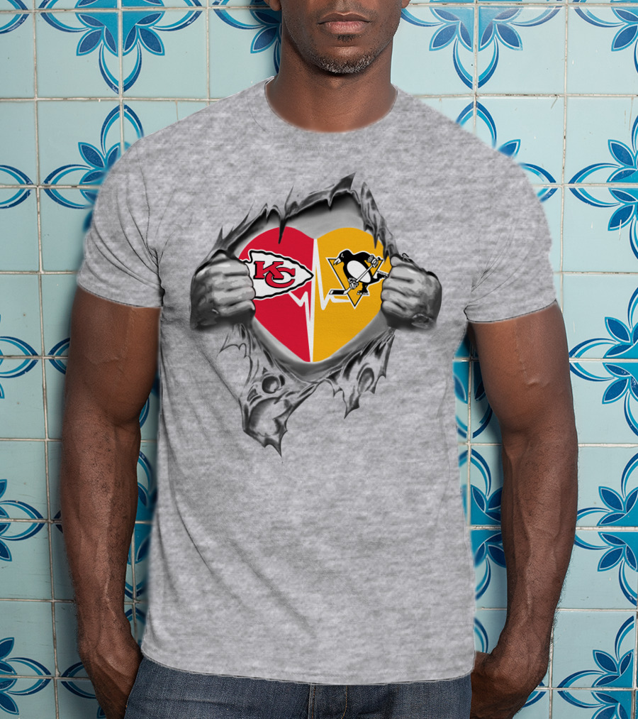 Chiefs And Pittsburgh Penguins Heartbeat Loyalty T-Shirt
