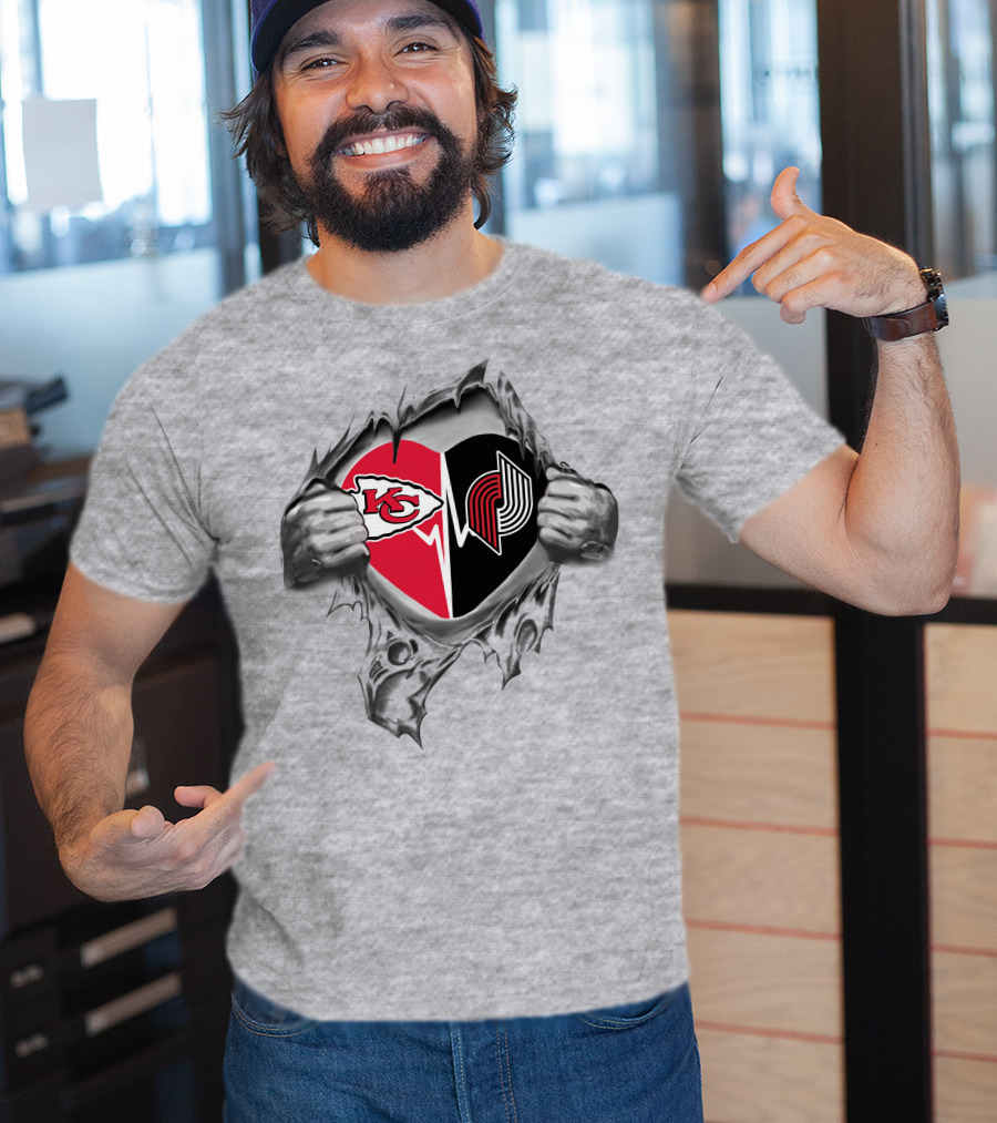 Chiefs Portland Trail Blazers Heart Torn T-Shirt