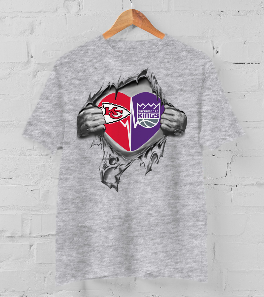 Chiefs Sacramento Kings Heart With Logos T-Shirt