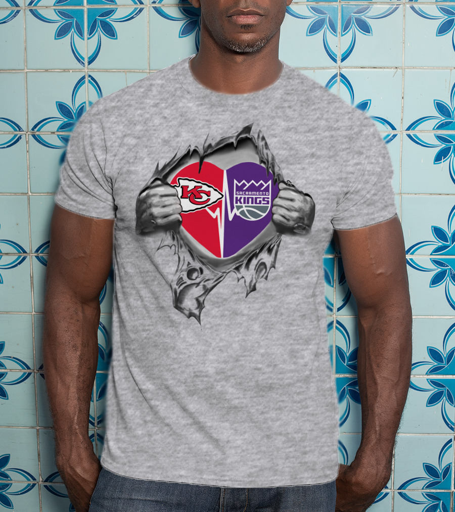 Chiefs Sacramento Kings Heart With Logos T-Shirt