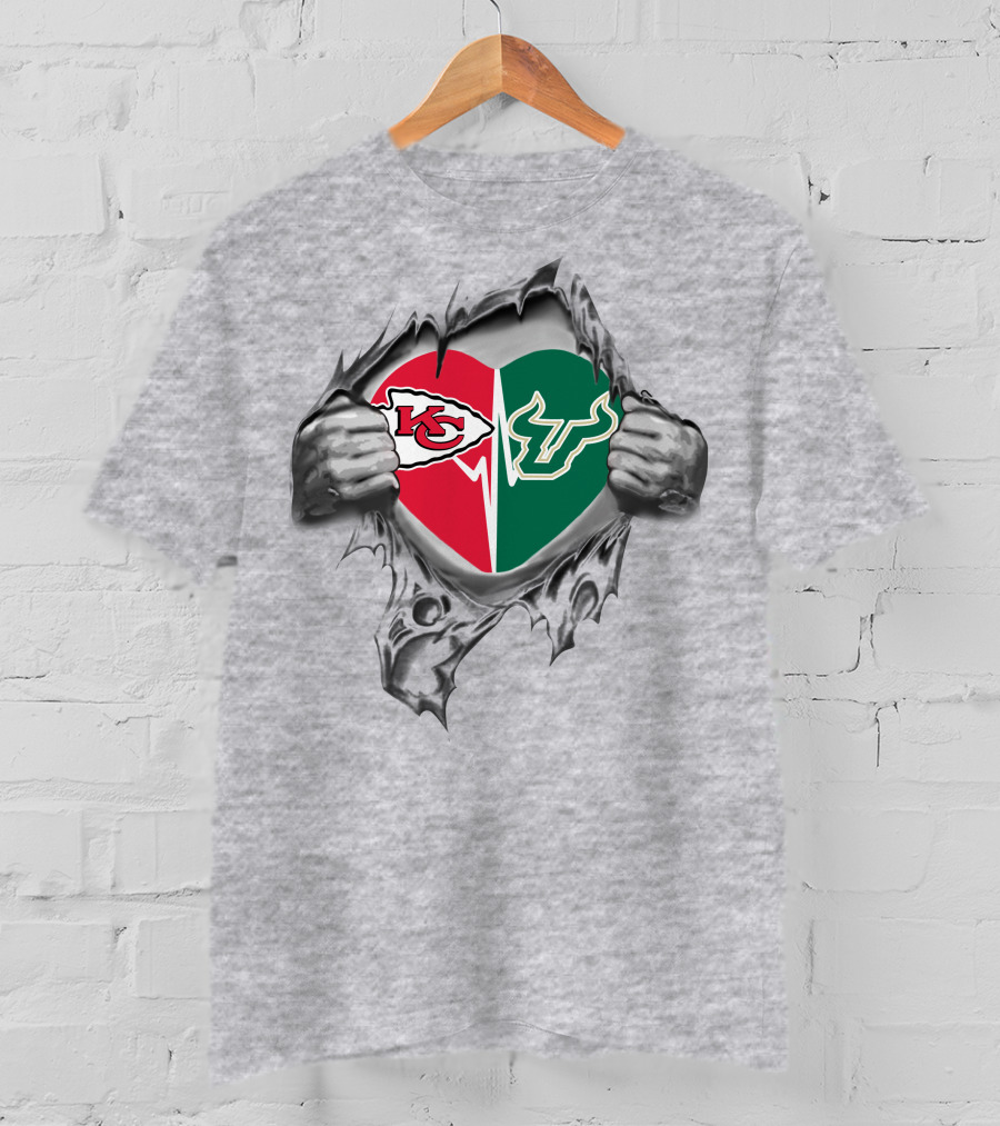 Kansas City Chiefs South Florida Bulls Heart Rip T-Shirt