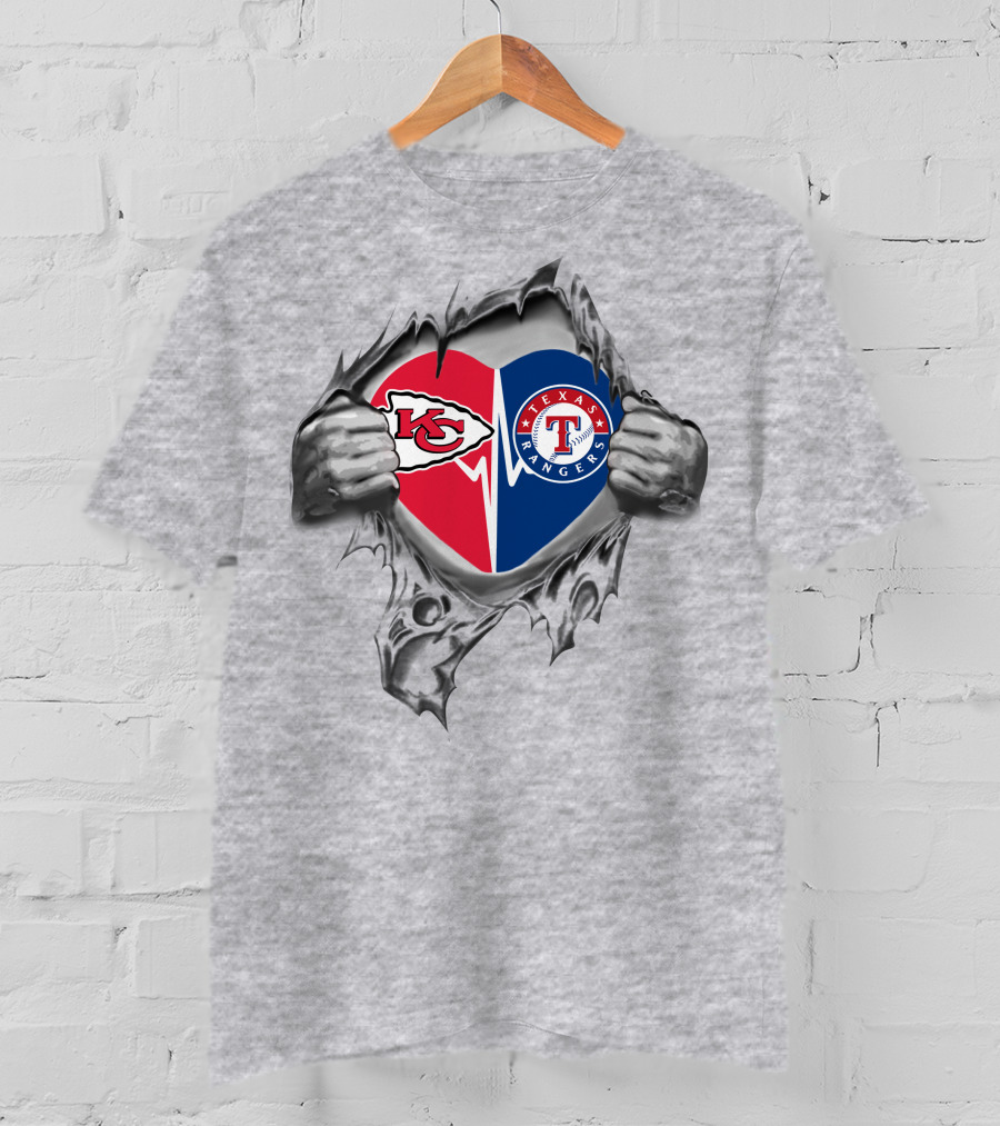 Chiefs Texas Rangers Heart Logos Kansas City Pride T-Shirt