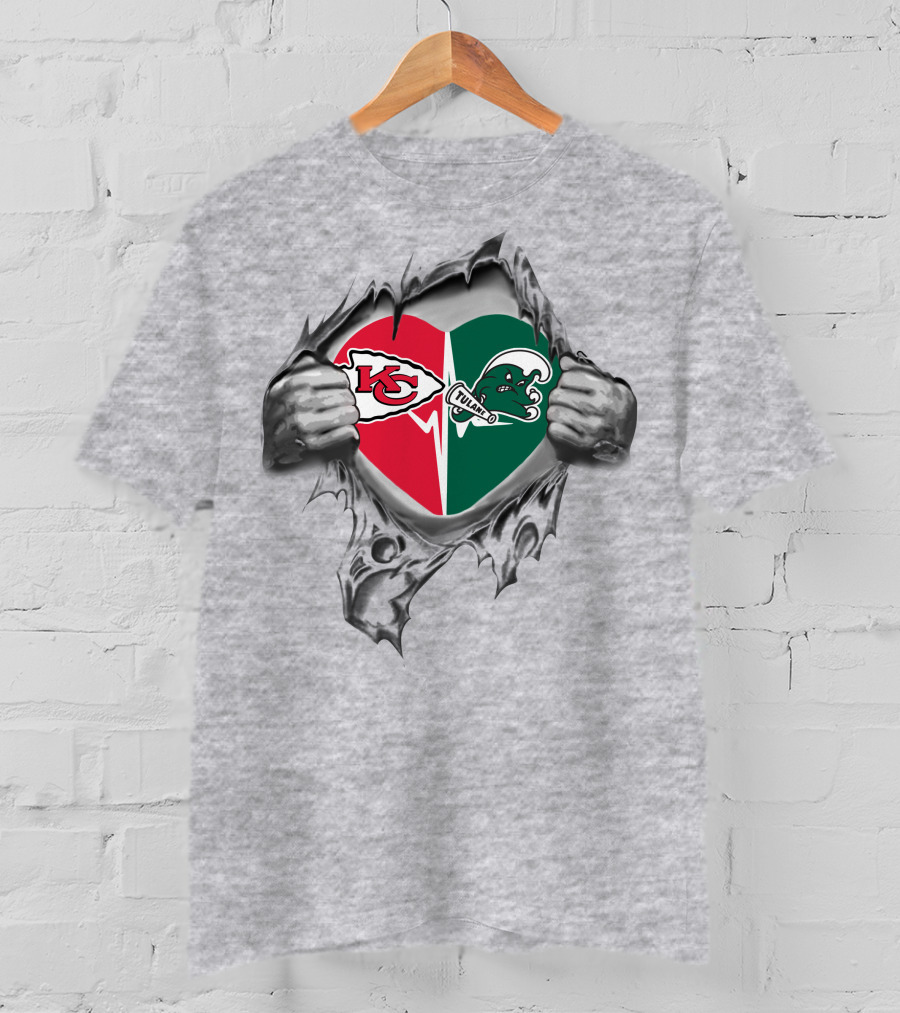 Chiefs Tulane Green Wave Heart Kansas City Tulane Pride T-Shirt