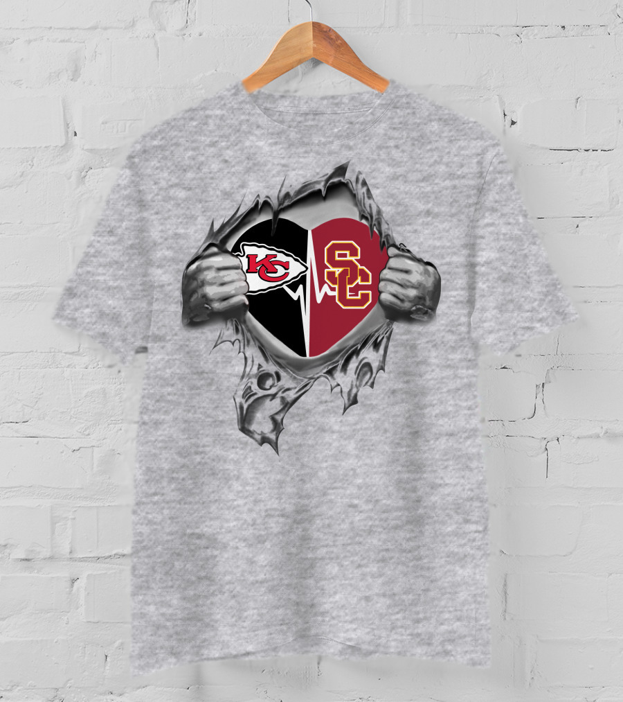 Kansas City Chiefs Usc Trojans Heartbeat Passion T-Shirt